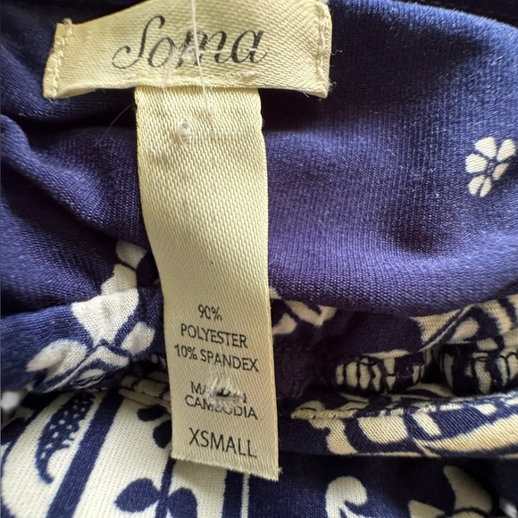 Soma Navy Elegant Navy and White Patterned Sleeveless V Neck Maxi Dress Size XS - Picture 8 of 9